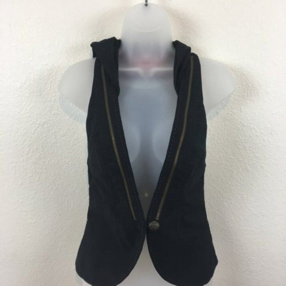Guess Women's Black T-Back Deep V Zip Bling Sleeveless Vest Size XS